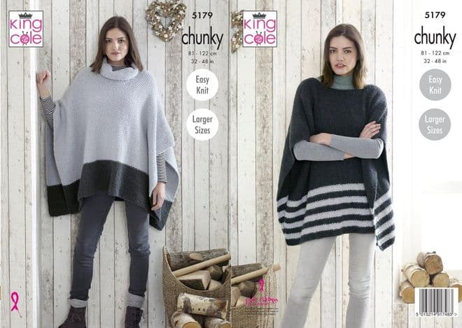 King Cole Chunky Knitting Pattern - 5179 Ponchos