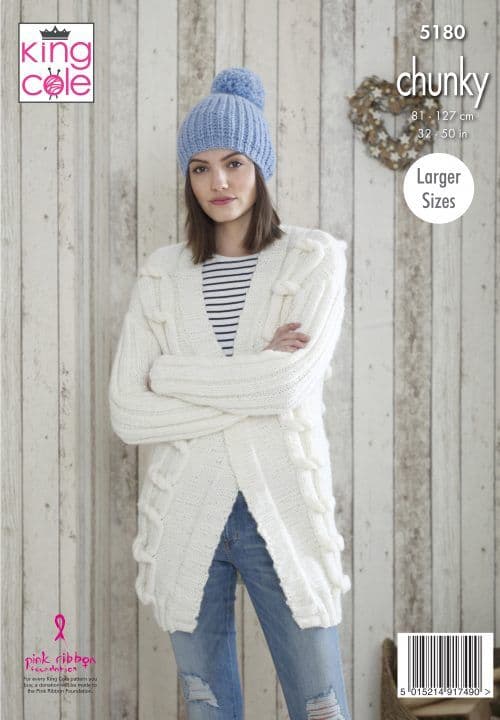 King Cole Chunky Knitting Pattern 5180 Jackets & Hat