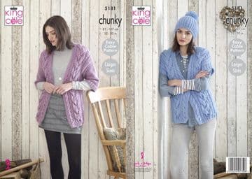 King Cole Chunky Knitting Pattern - 5181 Jacket, Waistcoat & Hat