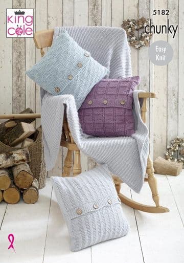 King Cole Chunky Knitting Pattern - 5182 Cushions & Blanket