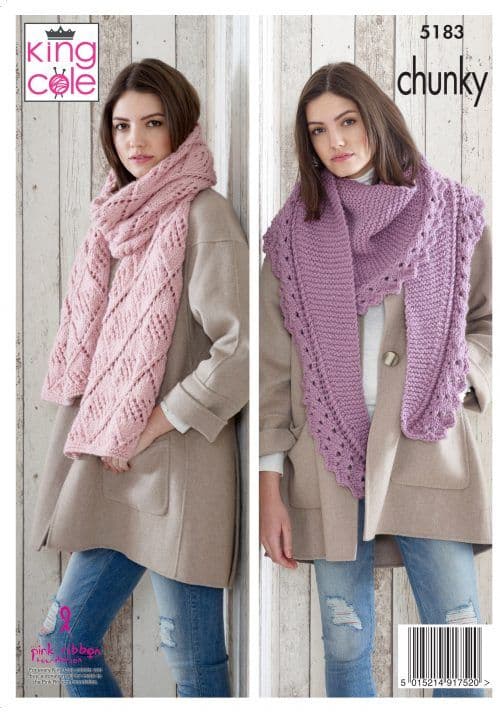 King Cole Chunky Knitting Pattern 5183 Shawls