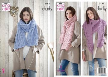 King Cole Chunky Knitting Pattern - 5183 Shawls