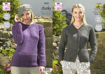 King Cole Chunky Knitting Pattern - 5322 Ladies Cardigan & Sweater