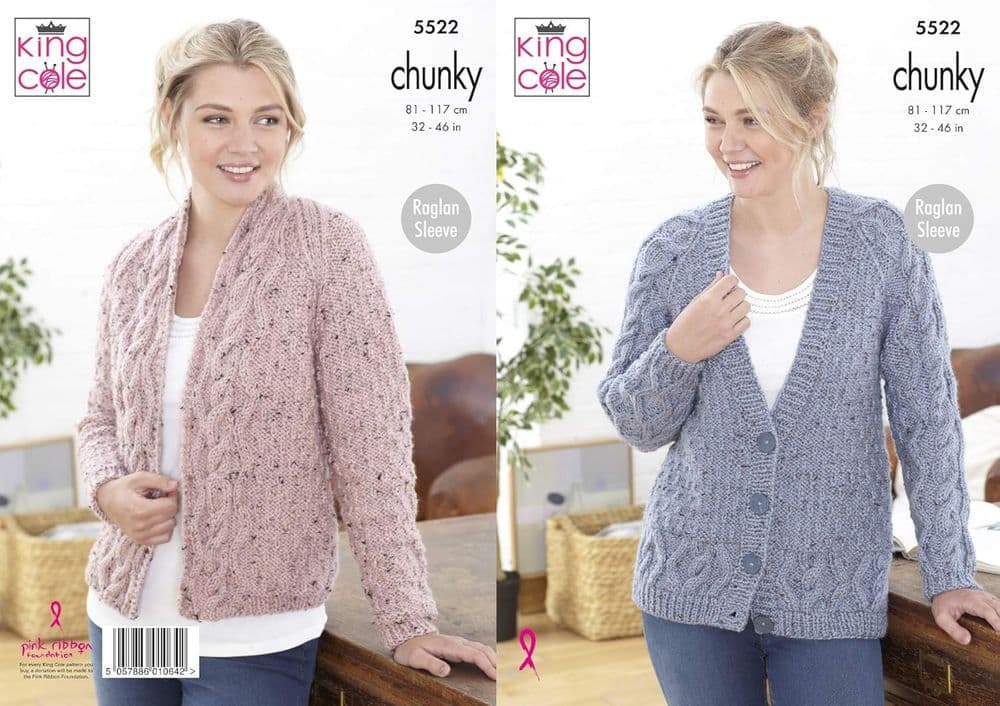 King Cole Chunky Knitting Pattern 5522 Ladies Cardigans 2 Designs