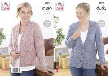 King Cole Chunky Knitting Pattern - 5522 Ladies Cardigans (2 Designs)