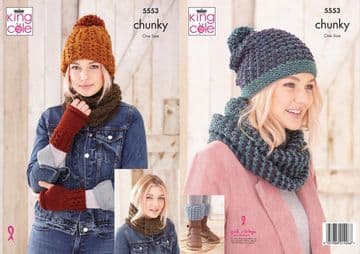King Cole Chunky Knitting Pattern - 5553 Apparel Accessories