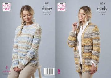 King Cole Chunky Knitting Pattern - 5673 Ladies Cardigan & Sweater