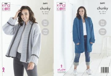 King Cole Chunky Knitting Pattern - 5691 Ladies Cardigans/Jackets