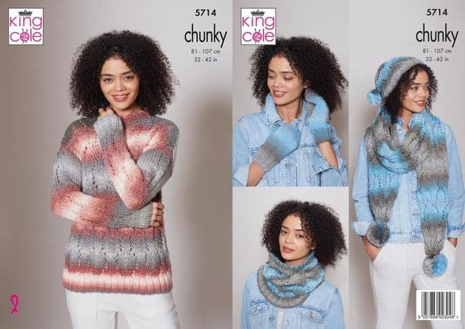 King Cole Chunky Knitting Pattern - 5714 Sweater & Accessories