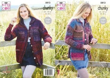 King Cole Chunky Knitting Pattern - 5813 Cardigans