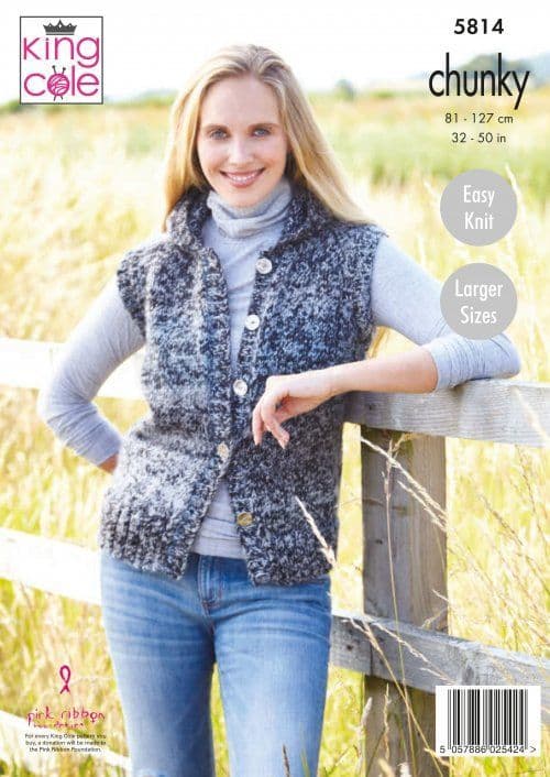 King Cole Chunky Knitting Pattern 5814 Waistcoats