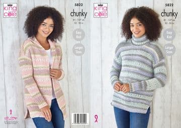 King Cole Chunky Knitting Pattern - 5822 Cardigan & Sweater