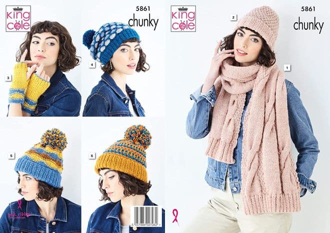 King Cole Chunky Knitting Pattern - 5861 Accessories