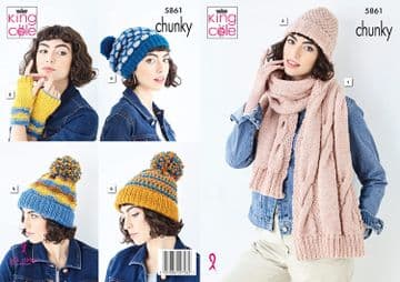 King Cole Chunky Knitting Pattern - 5861 Accessories