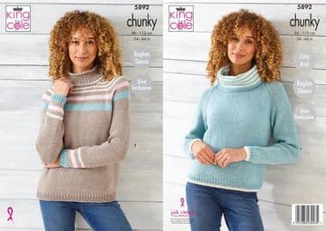 King Cole Chunky Knitting Pattern - 5892 Ladies Sweaters