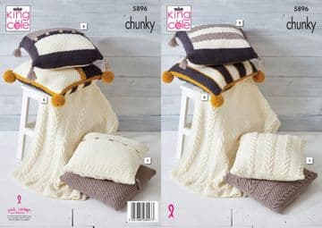King Cole Chunky Knitting Pattern - 5896 Throw & Cushion Covers