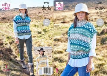 King Cole Chunky Knitting Pattern - 5905 Ladies Tank Tops (3 Designs)