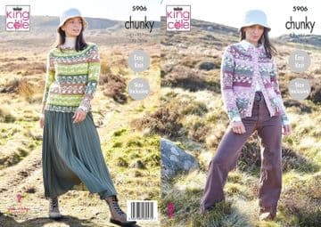 King Cole Chunky Knitting Pattern - 5906 Ladies Sweater & Cardigan