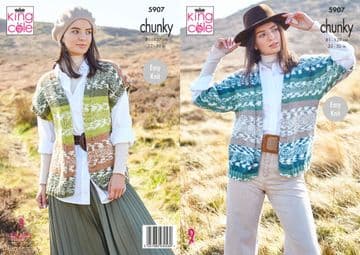 King Cole Chunky Knitting Pattern - 5907 Ladies Cardigan & Waistcoat