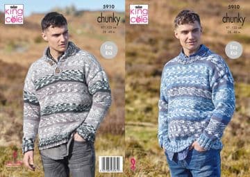 King Cole Chunky Knitting Pattern - 5910 Men's Sweaters