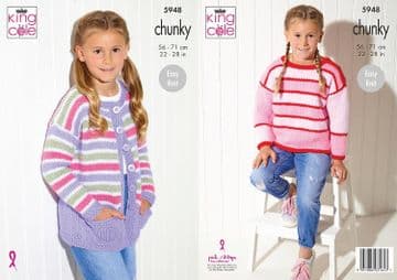 King Cole Chunky Knitting Pattern - 5948 Children's Sweater & Cardigan