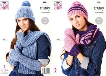 King Cole Chunky Knitting Pattern - 5971 Ladies Chunky Accessories