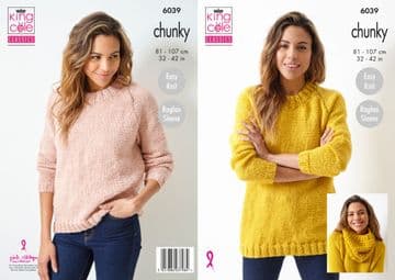 King Cole Chunky Knitting Pattern - 6039 Ladies Sweaters & Cowl