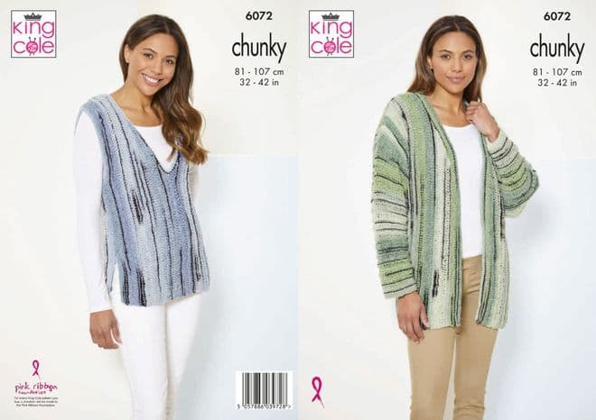 King Cole Chunky Knitting Pattern - 6072 Tank Top & Cardigan