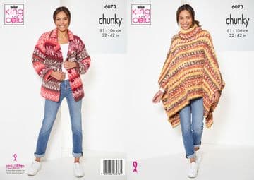 King Cole Chunky Knitting Pattern - 6073 Cardigan & Poncho