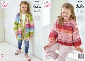 King Cole Chunky Knitting Pattern - 6198 Childrens Cardigan & Sweater
