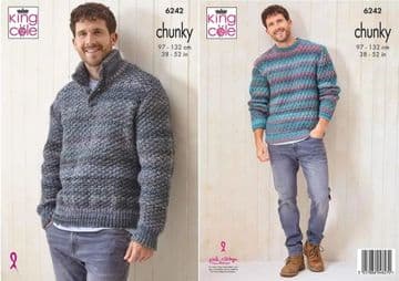 King Cole Chunky Knitting Pattern - 6242 Men's Sweaters