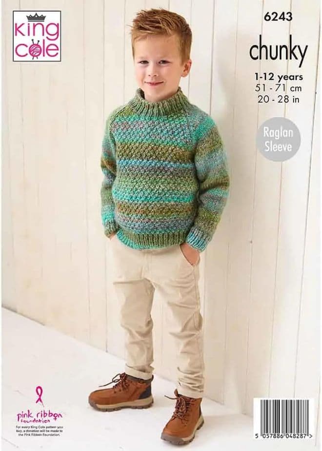 King Cole Chunky Knitting Pattern 6243 Boy s Sweaters