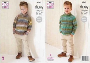 King Cole Chunky Knitting Pattern - 6243 Boy's Sweaters