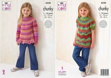 King Cole Chunky Knitting Pattern - 6244 Girl's Sweaters