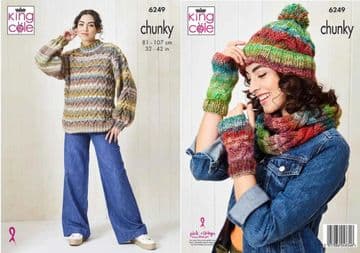 King Cole Chunky Knitting Pattern - 6249 Ladies Sweater & Accessories