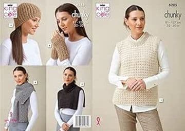 King Cole Chunky Knitting Pattern - 6285 Ladies Slipover & Accessories (5 Designs)