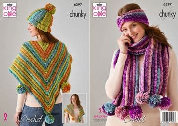 King Cole Chunky Knitting Pattern - 6297 Ladies Accessories (4 designs)