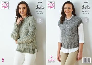 King Cole Chunky Knitting Pattern - 6376 Ladies Sweater & Tank Top