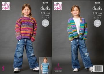 King Cole Chunky Knitting Pattern - 6380 Children's Sweater & Cardigan (2 Designs)