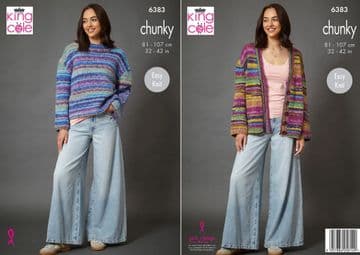 King Cole Chunky Knitting Pattern - 6383 Ladies Cardigan & Sweater (2 Designs)