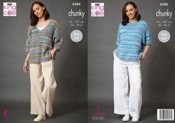 King Cole Chunky Knitting Pattern - 6386 Ladies Tunic Tops (2 Designs)
