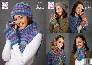 King Cole Chunky Knitting Pattern - 6387 Ladies Accessories (8 designs)