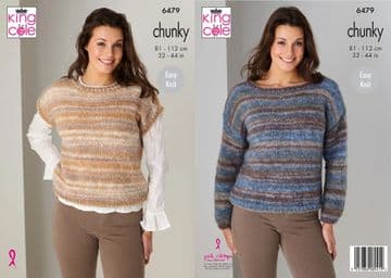 King Cole Chunky Knitting Pattern - 6479 Ladies Tank Top & Sweater