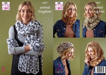 King Cole Chunky Knitting Pattern - 6557 Ladies Accessories (6 Designs)
