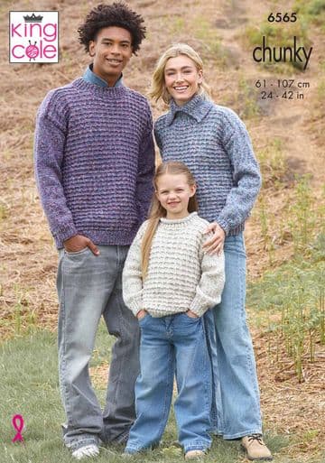 King Cole Chunky Knitting Pattern - 6565 Family Sweaters (3 Designs)