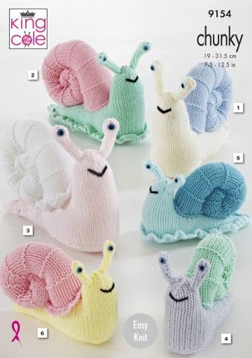 King Cole Chunky Knitting Pattern - 9154 Toy Snails