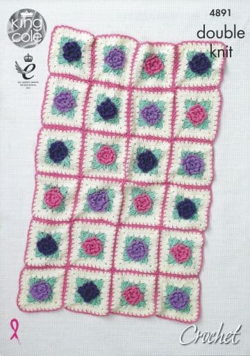 King Cole DK - 4891 Floral Motif Blankets Crochet Pattern