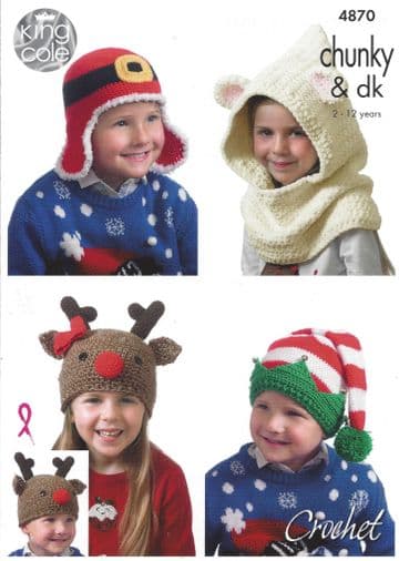 King Cole DK & Chunky - 4870 Kid's Novelty Hats Crochet Pattern