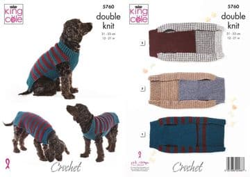 King Cole DK Crochet Pattern - 5760 Dog Coats