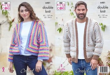 King Cole DK Crochet Pattern - 6481 Ladies & Men's Hexagonal Cardigans